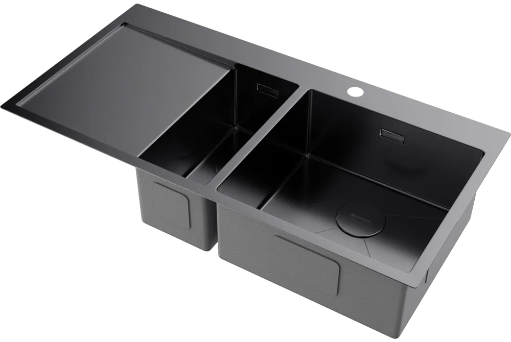 Детальное фото товара: Omoikiri Akisame 100-2-GM-R, мойка, нержавеющая сталь/вороненая сталь, чаша справа