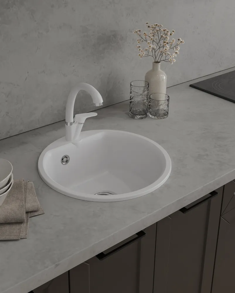 Детальное фото товара: ЭкоМ М-435, мойка, мрамор, белый