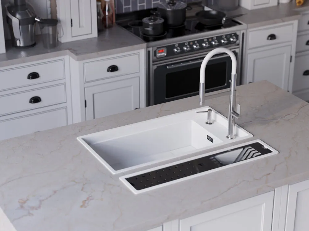 Детальное фото товара: Omoikiri Kinaru 86-U/I WH, мойка, керамика, белый