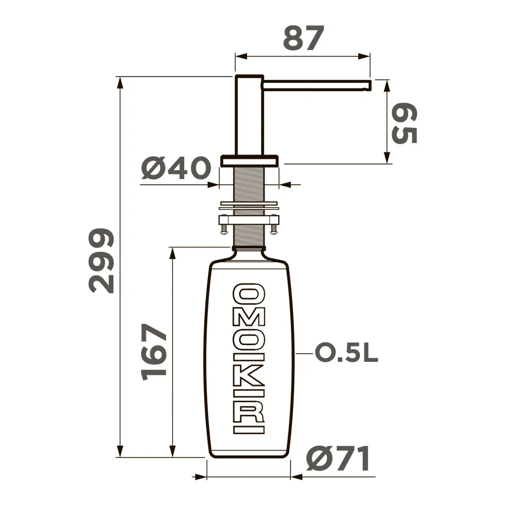 Детальное фото товара: Omoikiri OM-10-BN, дозатор для моющего средства, нержавеющая сталь