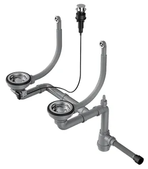 Детальное фото товара: Omoikiri WK-2-R-IN-A Арматура для двухчашевых моек с круглым перелив, и кл. -авт. нержавеющая сталь