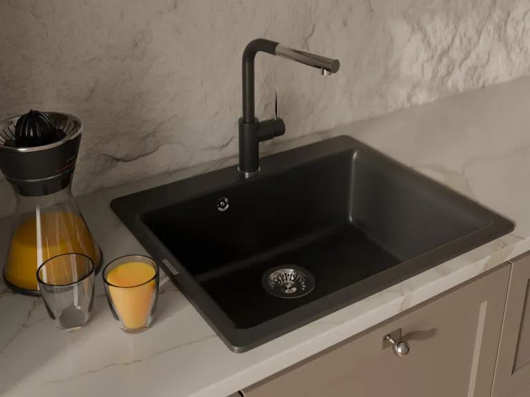 Детальное фото товара: Rivelato ALBANO 1573503 nero/cromo, смеситель, гранит, черный/хром