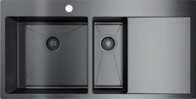 Детальное фото товара: Omoikiri Akisame 100-2-GM-L, мойка, нержавеющая сталь/вороненая сталь, чаша слева