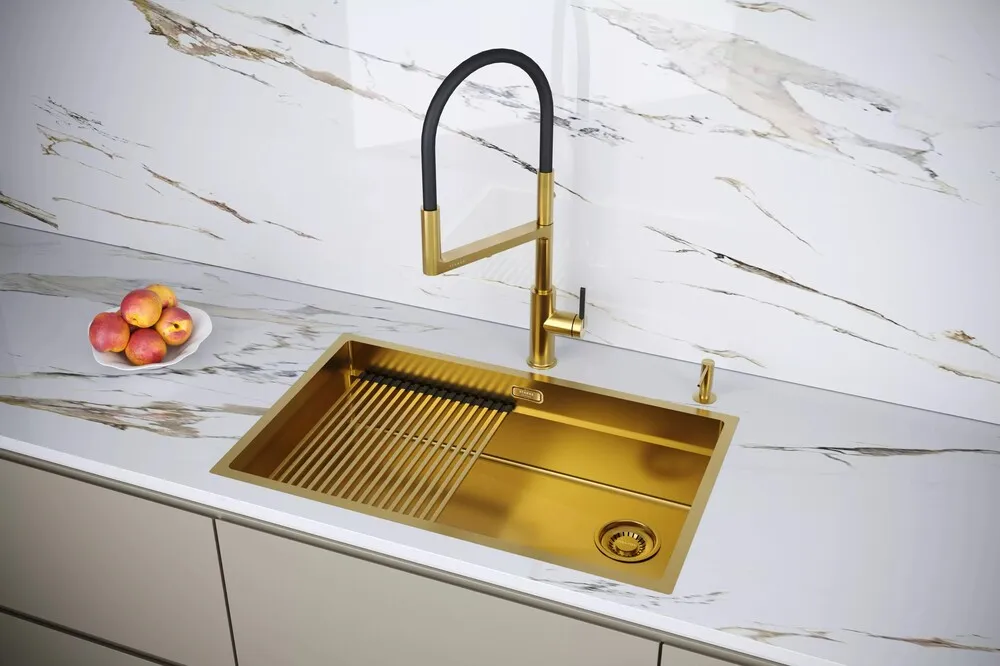 Детальное фото товара: Paulmark NEXT-PRO 74 UNI, мойка, нержавеющая сталь, брашированное золото