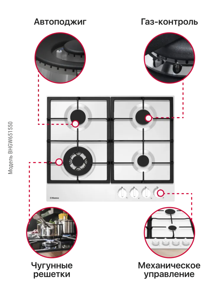 Детальное фото товара: Hansa BHGW651550 газовая поверхность