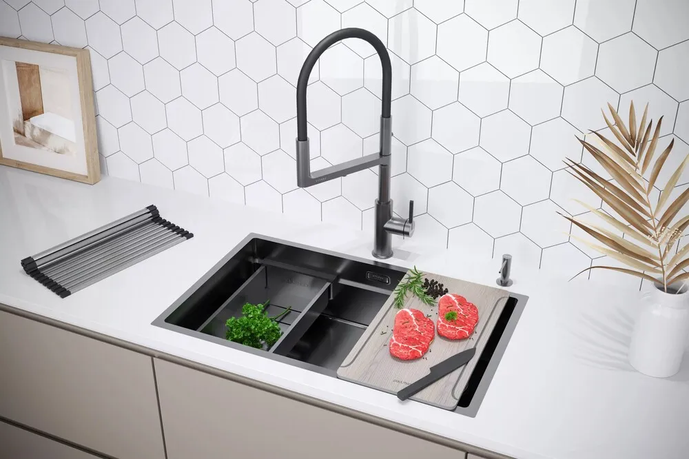 Детальное фото товара: Paulmark NEXT-MULTI SINK 74 UNI, мойка, нержавеющая сталь, вороненая сталь