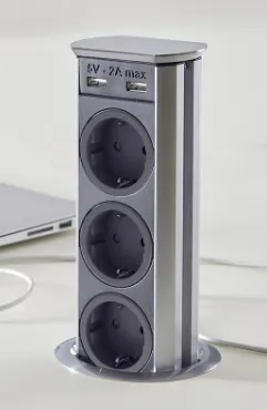 Фото товара: SFL BRICK блок встраиваемый 3 эл. розетки, 2 USB зарядки, нержавеющая сталь