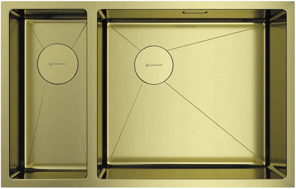 Детальное фото товара: Omoikiri Taki 69-2-U/IF-LG-R Side, мойка, нержавеющая сталь/светлое золото, чаша справа