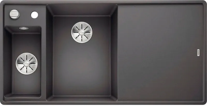 Фото товара: Blanco Axia III 6S-F, мойка, чаша слева, гранит, темная скала, доска ясень