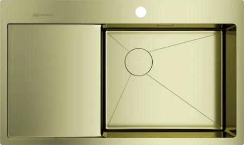 Детальное фото товара: Omoikiri Akisame 86-LG-R Side , мойка, нержавеющая сталь/ светлое золото, чаша справа