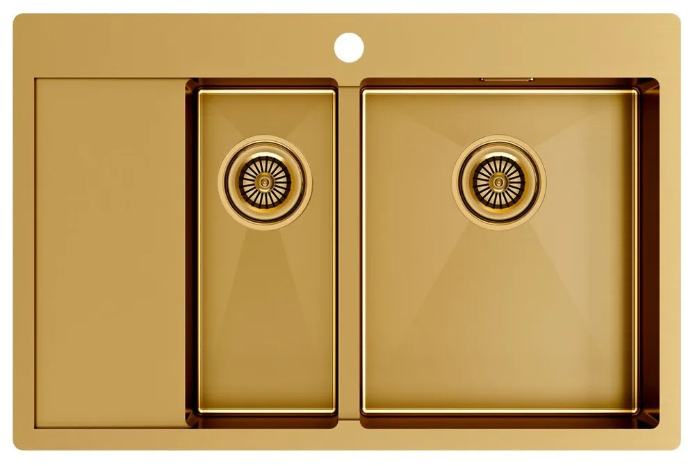 Детальное фото товара: Paulmark KRONER 78/2SF, мойка, нержавеющая сталь, брашированное золото, правая