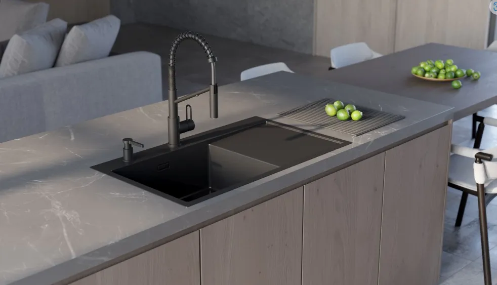 Детальное фото товара: Omoikiri Akisame 86-GB-R Side , мойка, нержавеющая сталь/графит, чаша справа