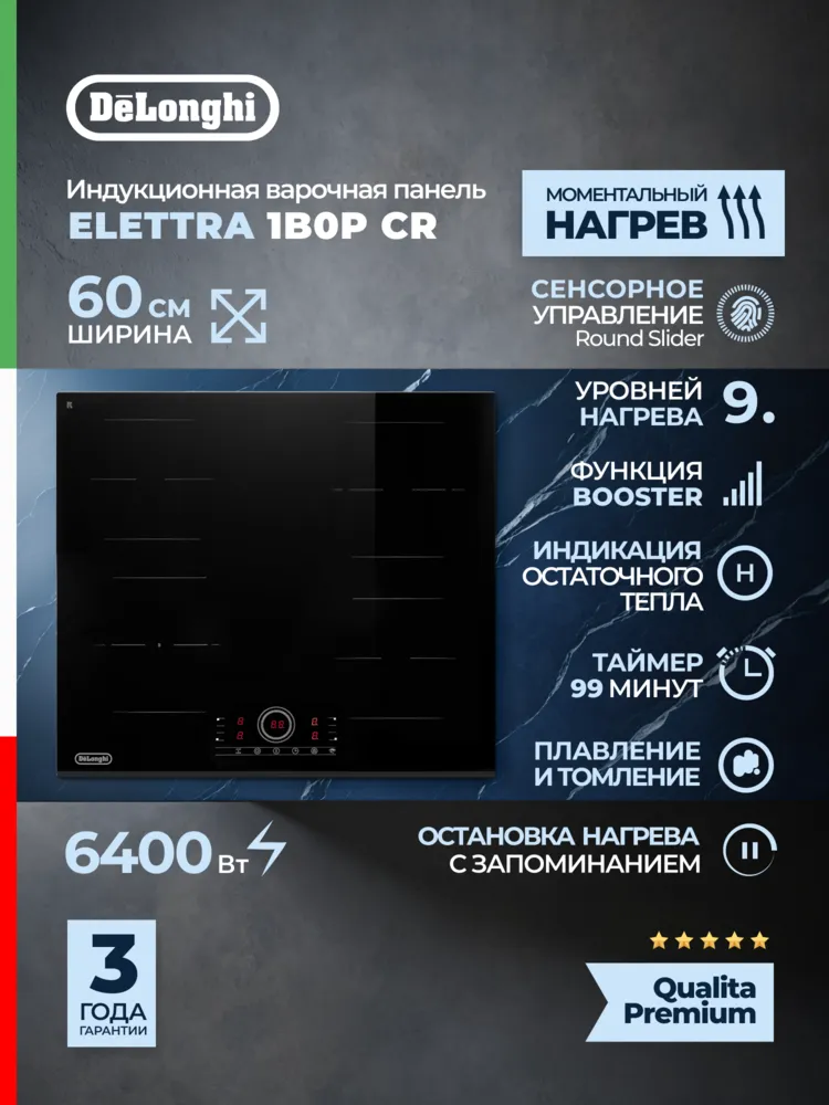 Детальное фото товара: DeLonghi ELETTRA 1B0P CR индукционная поверхность