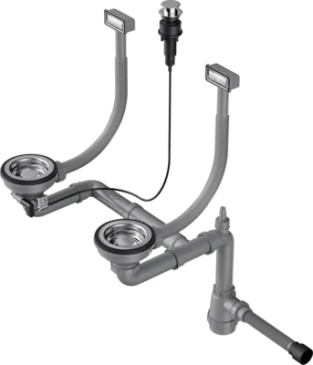 Фото товара: Omoikiri WK-2-IN-A Арматура для двухчашевых моек с прямоугольными переливами, нержавеющая сталь