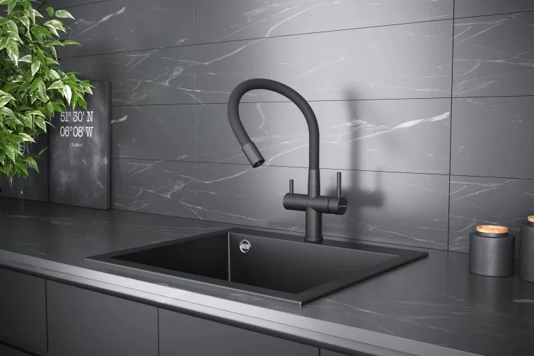 Детальное фото товара: KUCHENSTERN WURM-FE, смеситель, нержавеющая сталь, вороненая сталь