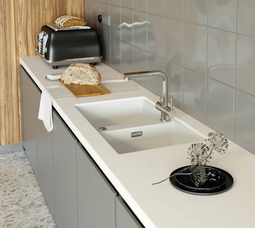 Детальное фото товара: Omoikiri Kitagawa 83-2-U-GR, мойка, керамика, leningrad grey