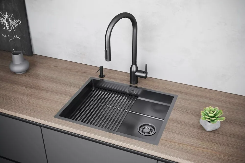 Детальное фото товара: Paulmark NEXT-PRO 58 UNI, мойка, нержавеющая сталь, вороненая сталь