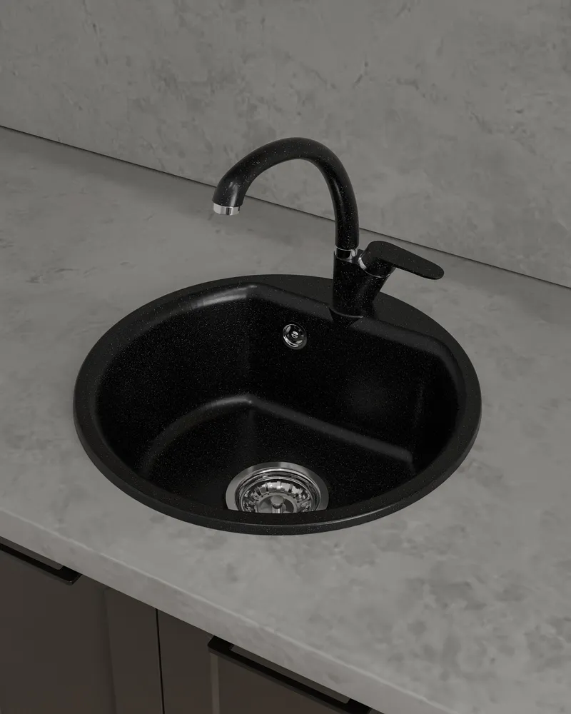 Детальное фото товара: ЭкоМ М-435, мойка, мрамор, черный