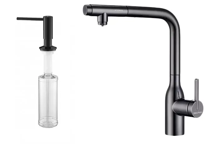 Детальное фото товара: Paulmark смеситель Vi213105-GB + дозатор D004-GB, глянцевый черный