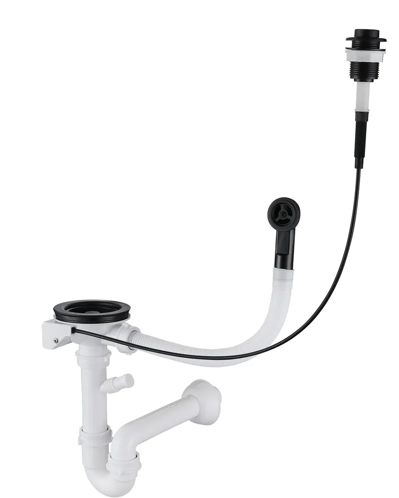 Фото товара: GranFest Сифон одинарный 3 1/2"  полу-автомат с круглым переливом, черный