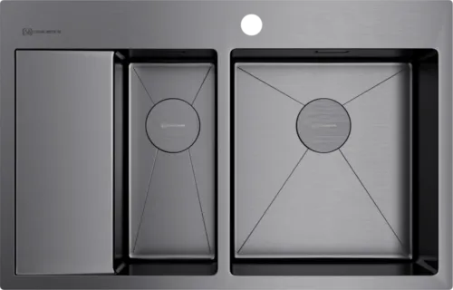 Детальное фото товара: Omoikiri Akisame 78-2-GM-R, мойка, нержавеющая сталь/вороненая сталь, чаша справа