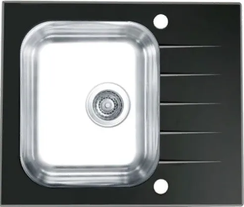 Детальное фото товара: ALVEUS VITRO 10 RAL9005-90, мойка, нерж. сталь/стекло, черный (c сифоном клапан-автомат 1058656)