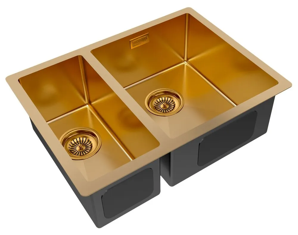 Детальное фото товара: Paulmark GERBERG 59/2S UNI, мойка, нержавеющая сталь, брашированное золото, правая
