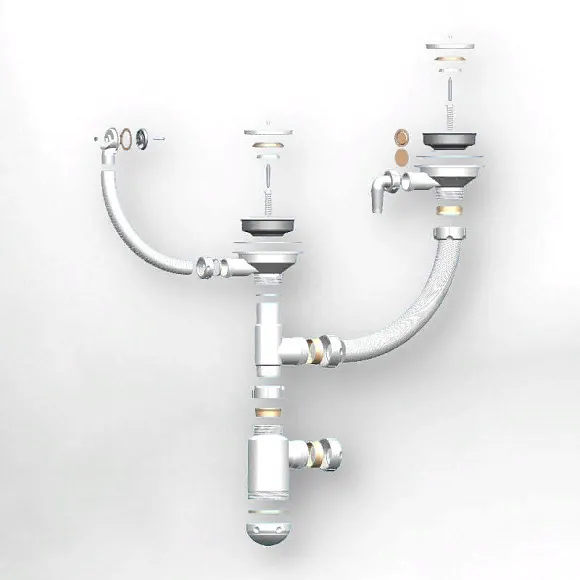 Детальное фото товара: GRANULA сифон двойной GRAND 31/2 с круглым переливом и отводом ЭКОНОМ