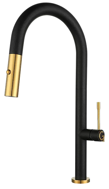 Фото товара: Rivelato ASTI 3972500 antracite/oro, смеситель, гранит, антрацит/золото