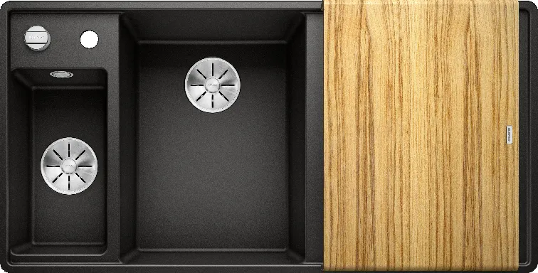 Фото товара: Blanco Axia III 6S-F, мойка, чаша слева, гранит, черный, доска ясень