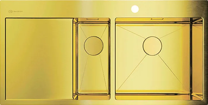 Детальное фото товара: Omoikiri Akisame 100-2-LG-R, мойка, нержавеющая сталь/светлое золото, чаша справа