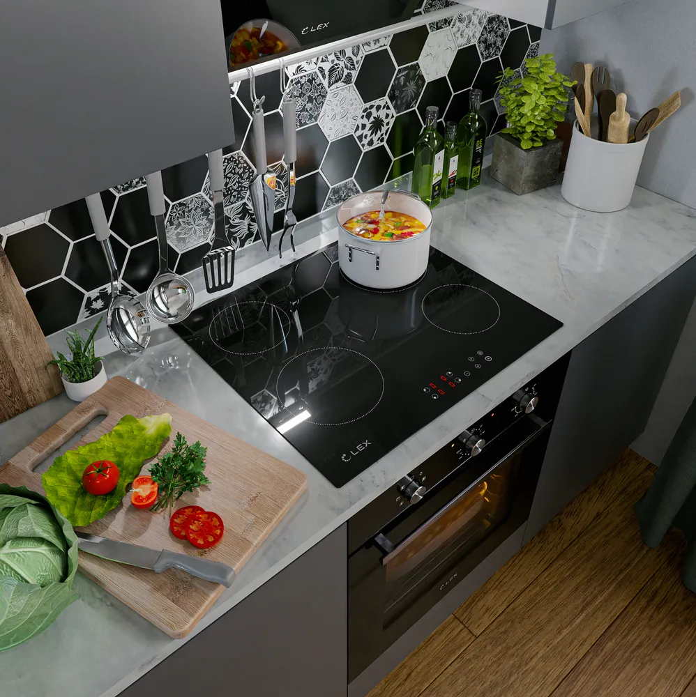 Детальное фото товара: LEX EVH 640 BL стеклокерамическая поверхность