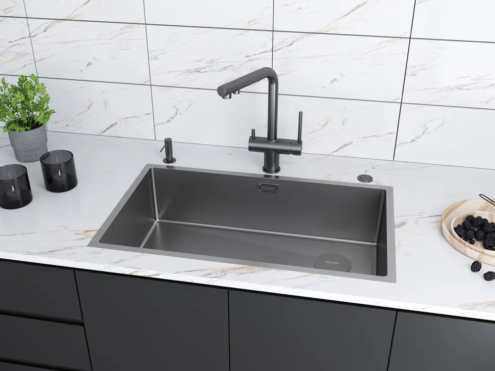 Детальное фото товара: Paulmark NEXT-SKEW 74 UNI, мойка, нержавеющая сталь, матовый серый