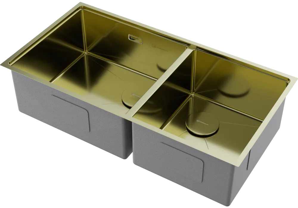 Детальное фото товара: Omoikiri Taki 85-2-LB-U/IF-LG Side, мойка, нержавеющая сталь/светлое золото