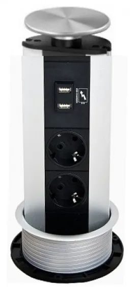 Фото товара: EVOLINE Port USB Charger, 2 эл. розетки, 2 USB зарядки, нержавеющая сталь