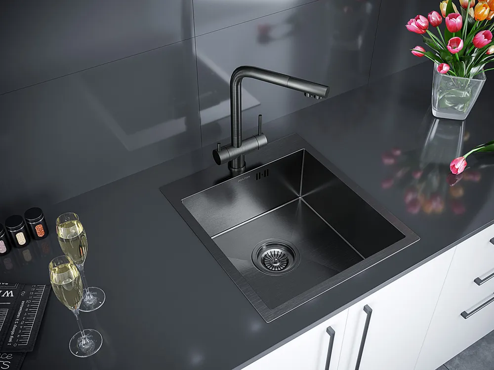 Детальное фото товара: Paulmark KRONER 45, мойка, нержавеющая сталь, вороненая сталь