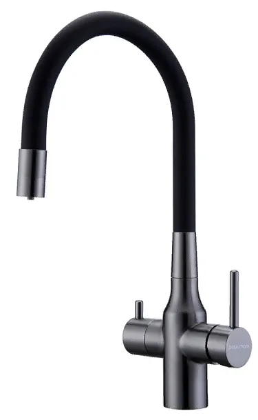 Фото товара: Paulmark SALIX, смеситель, вороненая сталь, черный шланг