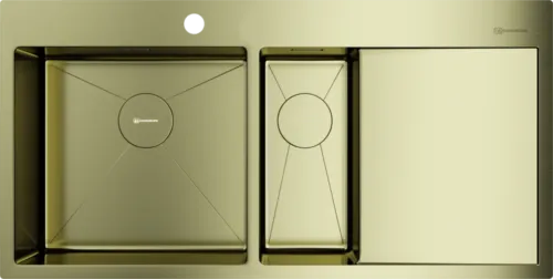 Фото товара: Omoikiri Akisame 100-2-LG-L, мойка, нержавеющая сталь/светлое золото, чаша слева