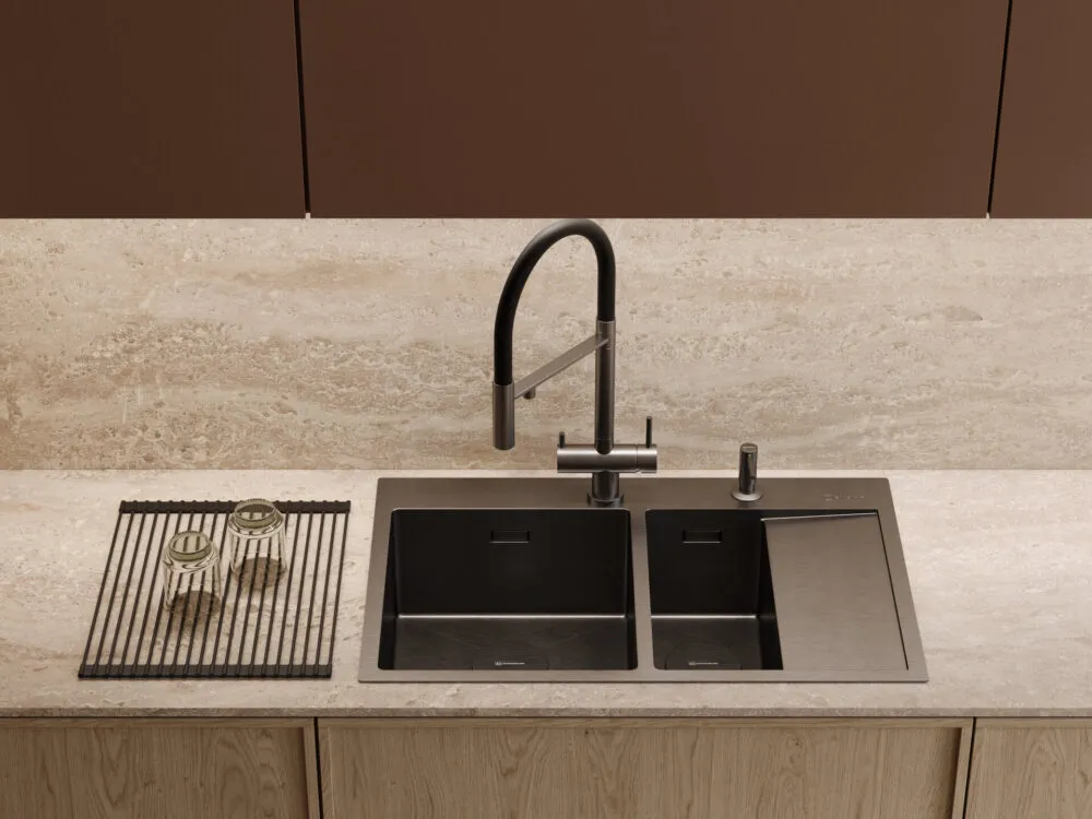 Детальное фото товара: Omoikiri Akisame 78-2-GM-L, мойка, нержавеющая сталь/вороненая сталь, чаша слева