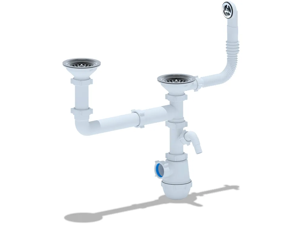 Фото товара: GranFest Сифон двойной Ани Грот 3 1/2" с переливом и отводами Анипласт