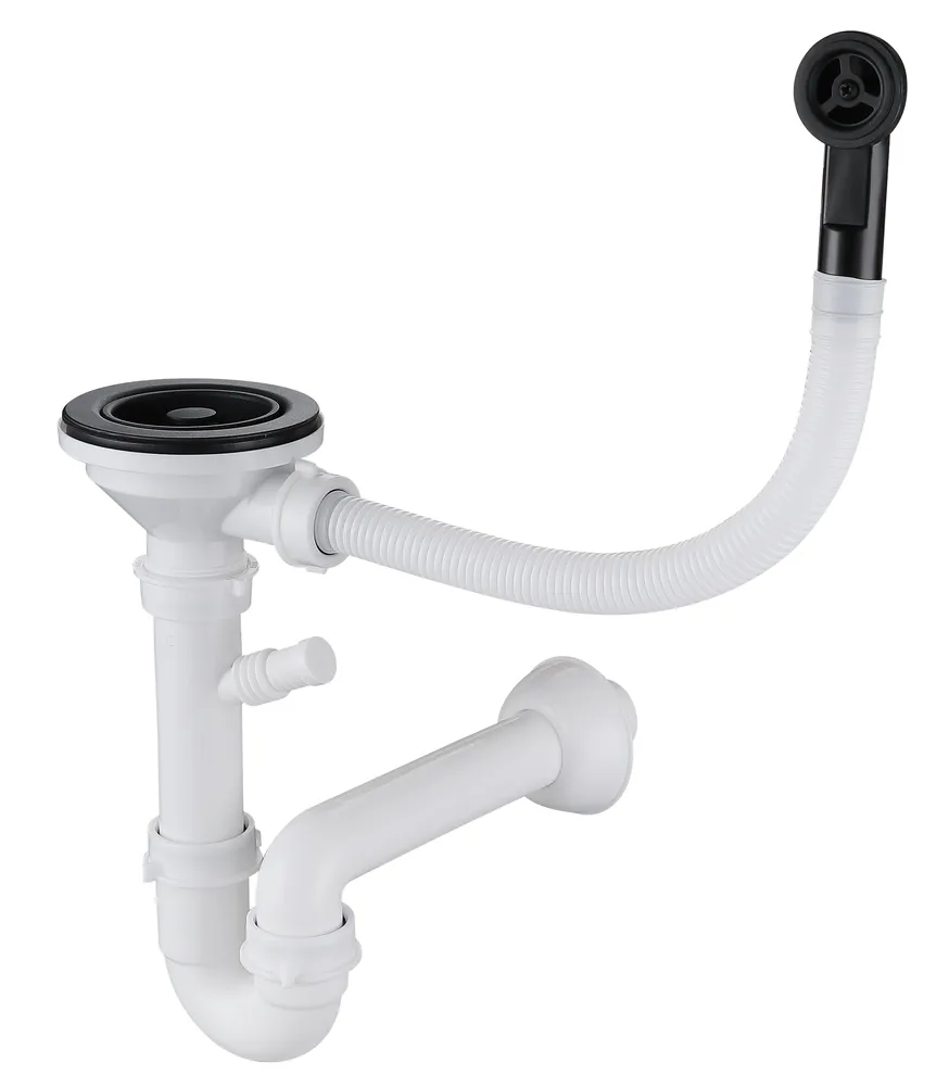 Детальное фото товара: GranFest Сифон одинарный 3 1/2" с круглым переливом, черный