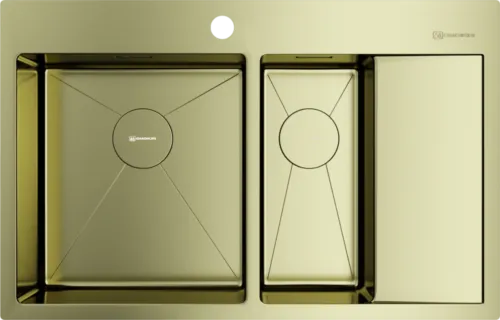 Фото товара: Omoikiri Akisame 78-2-LG-L, мойка, нержавеющая сталь/светлое золото, чаша слева