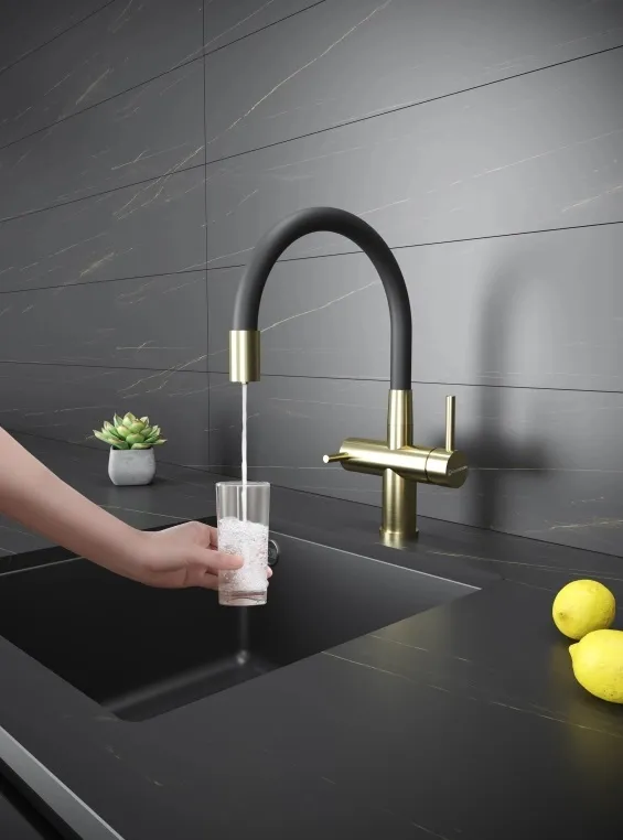 Детальное фото товара: KUCHENSTERN WURM-FE, смеситель, нержавеющая сталь, золото