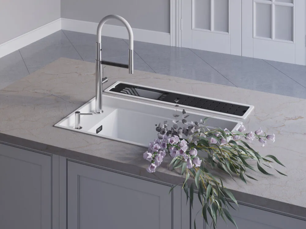 Детальное фото товара: Omoikiri Kinaru 86-U/I WH, мойка, керамика, белый