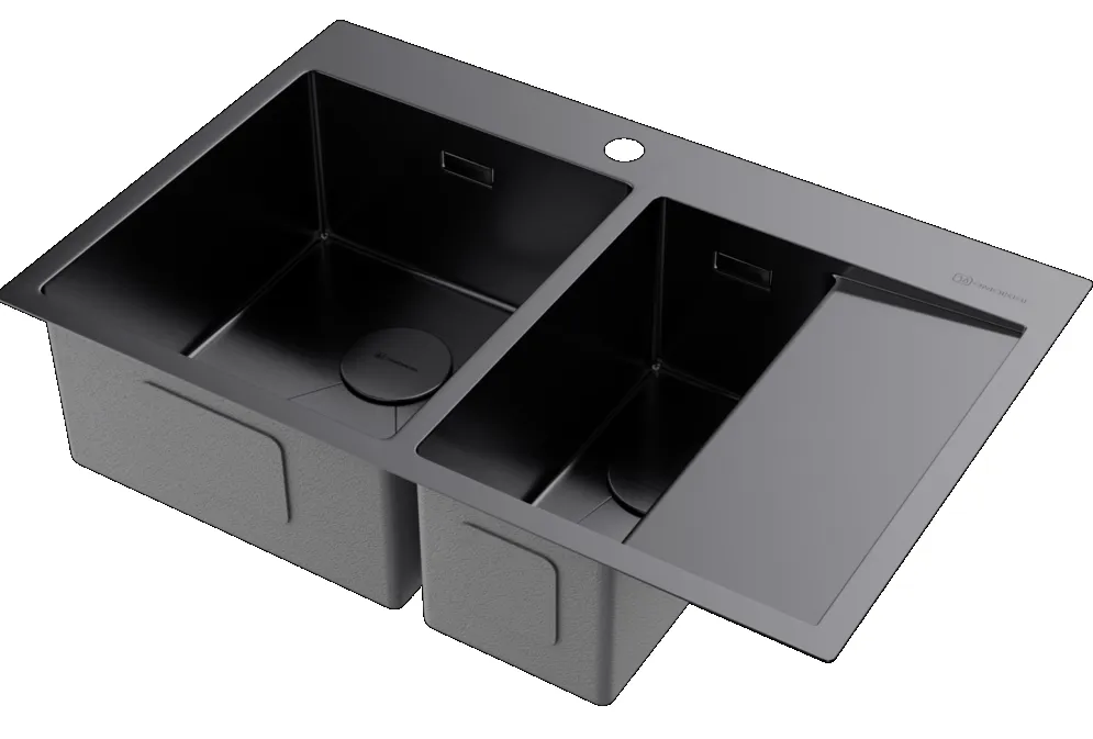 Детальное фото товара: Omoikiri Akisame 78-2-GM-L, мойка, нержавеющая сталь/вороненая сталь, чаша слева