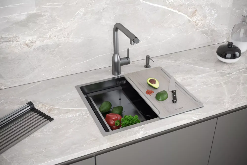 Детальное фото товара: Paulmark NEXT-MULTI SINK 54-L UNI, мойка, нержавеющая сталь, вороненая сталь