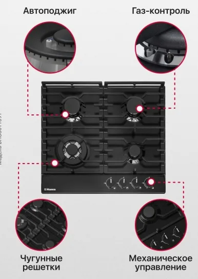 Детальное фото товара: Hansa BHGS611391 газовая поверхность