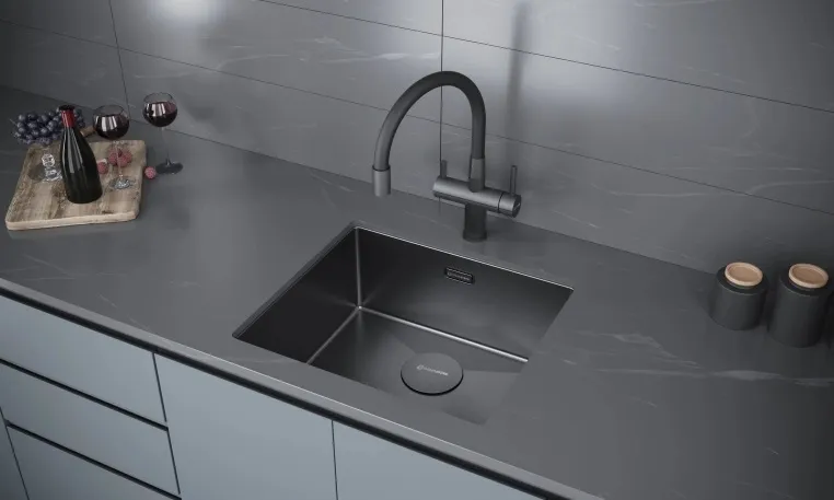Детальное фото товара: KUCHENSTERN KRAFT 60, мойка, нержавеющая сталь, вороненая сталь