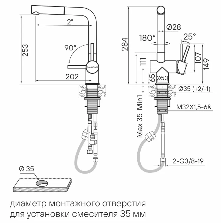 Детальное фото товара: Paulmark DOSSE, смеситель, брашированная сталь