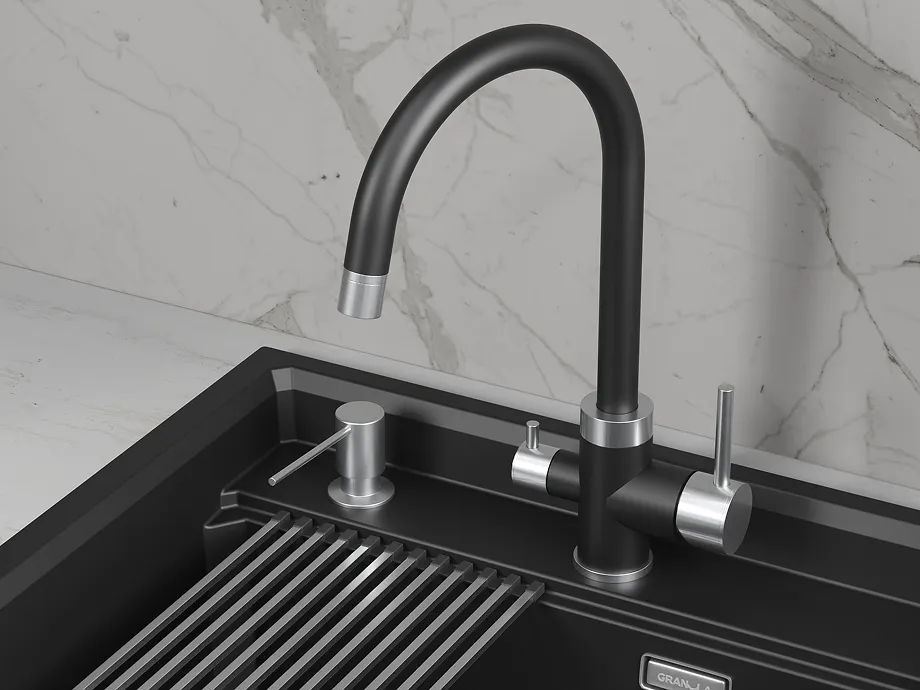 Детальное фото товара: GRANULA 5169 смеситель, нержавеющая сталь, турмалин